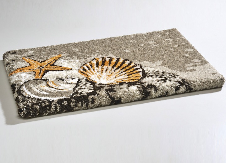 Badgarnituren - «GRUND» Badgarnitur mit rutschhemmender Latex-Rückseite, in Größe 100 (Vorleger halbrund, 50x 80 cm) bis 112 (Deckelbezug mit Kordel, 47x 50 cm), in Farbe SAND Ansicht 1