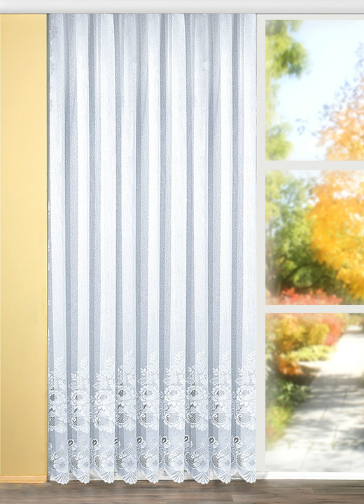 - Langvorhang mit gebogtem Abschluss, in Größe 217 (H220xB300 cm) bis 298 (H245xB600 cm), in Farbe WEISS Ansicht 1