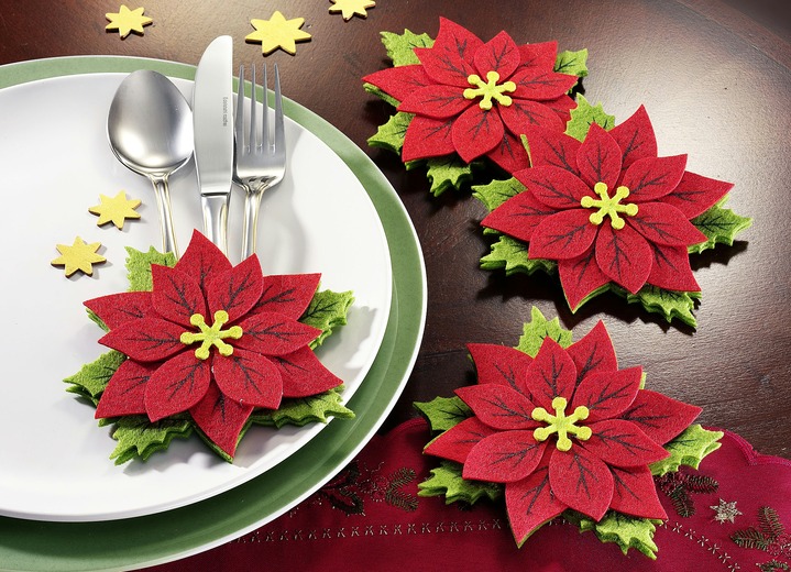 - Bestecktaschen «Weihnachtsstern», 4er-Set, in Farbe ROT-GRÜN