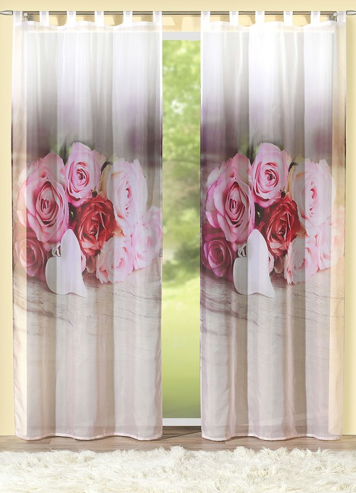 Modern - Übervorhang «Rosenherz» in verschiedenen Ausführungen, in Größe 365 (H145xB120 cm) bis 572 (H245xB120 cm), in Farbe , in Ausführung mit Schlaufen