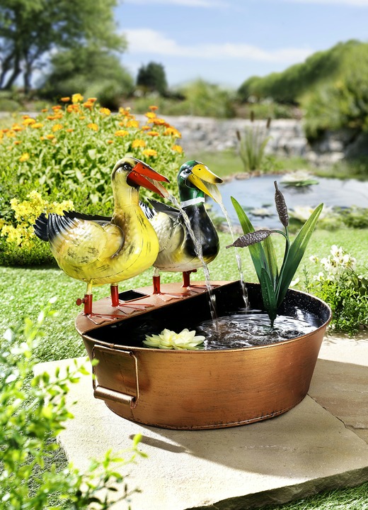 Gartendekoration - Brunnen «Entenpaar», in Farbe KUPFER