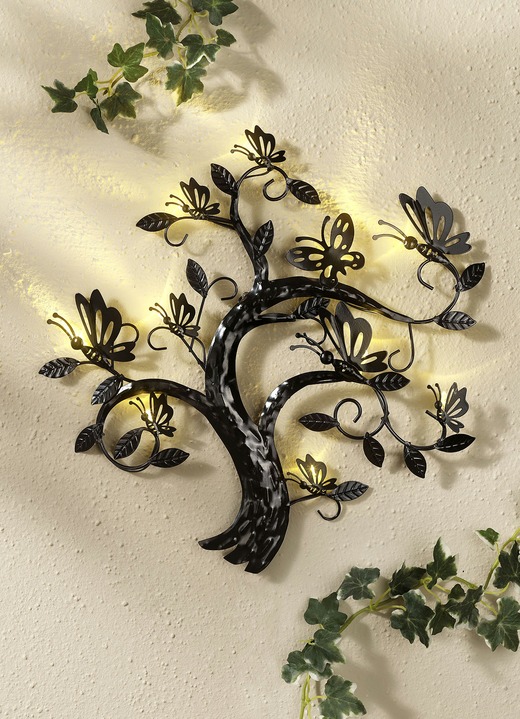 Leuchtende Dekoration - Solar-Wanddeko «Schmetterlingsbaum», in Farbe SCHWARZ