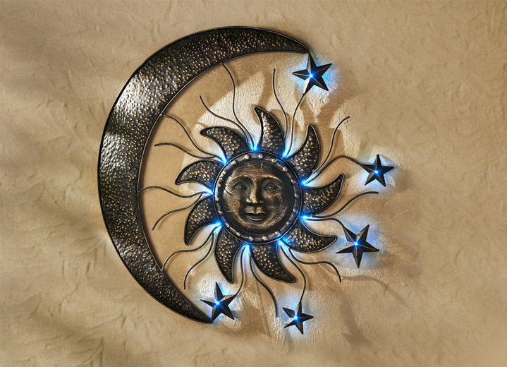 Leuchtende Dekoration - Solar-Wanddeko «Sonne und Mond», in Farbe KUPFER