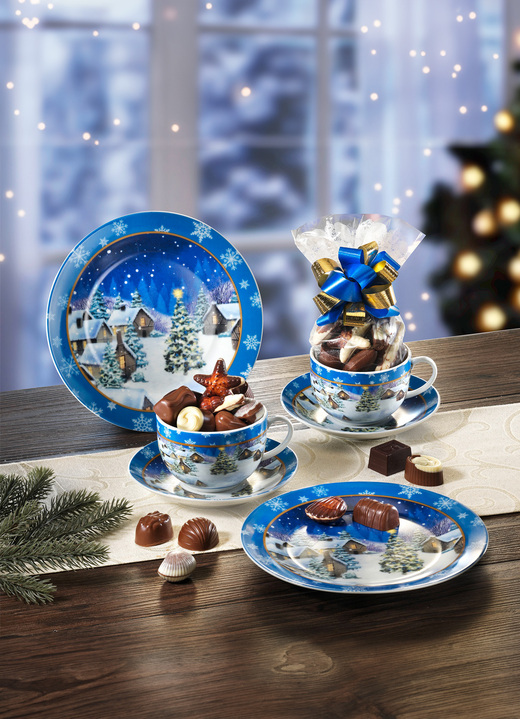 - Festliches Weihnachtsgedeck-Set aus Porzellan, in Farbe BLAU, in Ausführung Gedeck-Set, 6-teilig