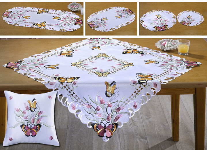 Tischdecken - Raumdekoration aus dem Hause Schäfer, in Größe 101 (Läufer, 40x 90 cm) bis 404 (Kissenbezug, 40x 40 cm), in Farbe WEISS