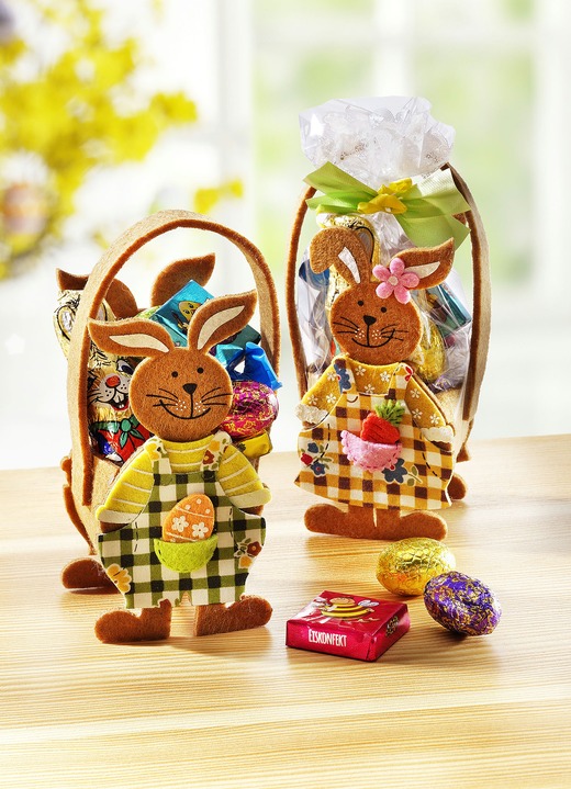 Ostern - Filztasche Hasenpaar, 2er-Set, mit süsser Füllung, in Farbe