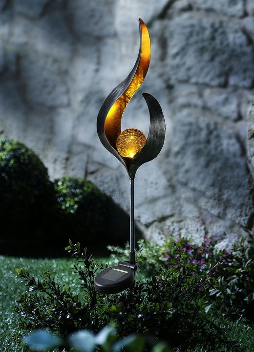 Gartenbeleuchtung - Solar-Stecker Flamme aus Metall, in Farbe BRAUN