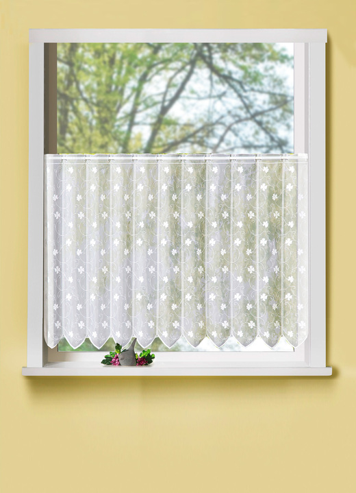 Kurzgardinen - Kurzstore mit Stangendurchzug, in Größe 786 (H45xB 95 cm) bis 875 (H75xB145 cm), in Farbe WEISS Ansicht 1