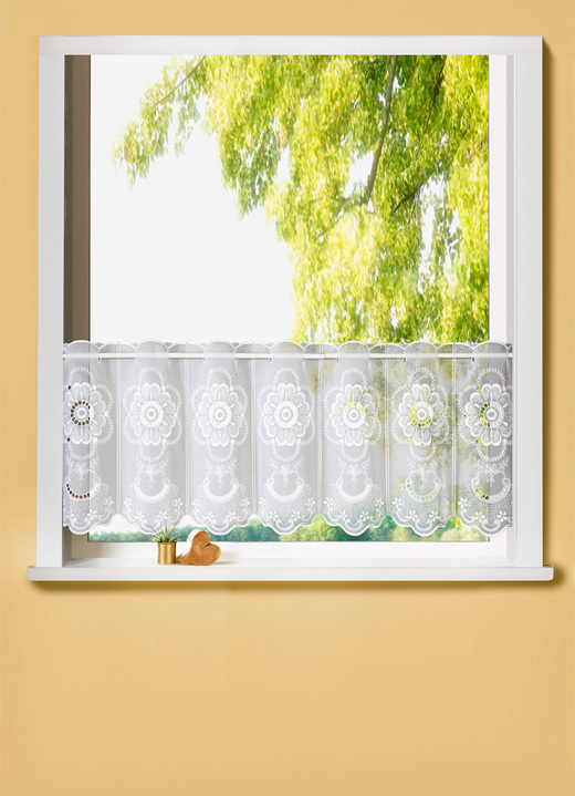 - Kurzstore mit Plauener Stickerei, in Größe 748 (H40xB 95 cm) bis 862 (H60xB150 cm), in Farbe WEISS Ansicht 1