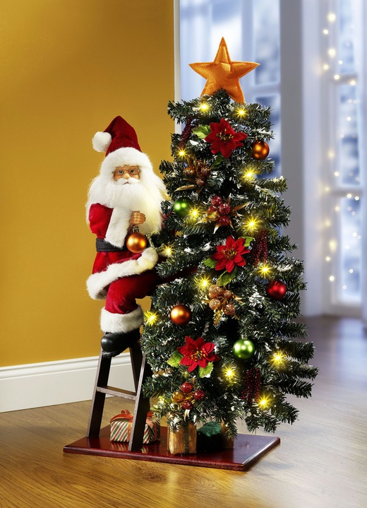 - Weihnachtsmann schmückt Tannenbaum, in Farbe ROT-GRÜN