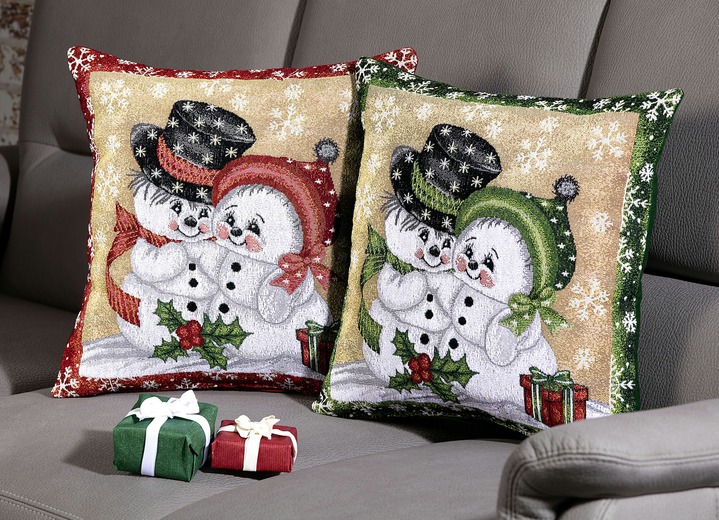 Weihnachtliche Dekorationen - Kissenhüllen 2-er Set mit  Reissverschluss, in Farbe 1X ROT, 1X GRÜN