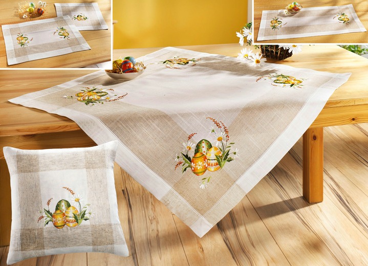 Tischdecken - Charmante Accessoires mit buntem Ostereier- Motiv, in Größe 102 (Läufer, 40x 85 cm) bis 301 (2 Deckchen, 35x 50 cm), in Farbe SEKT-BUNT
