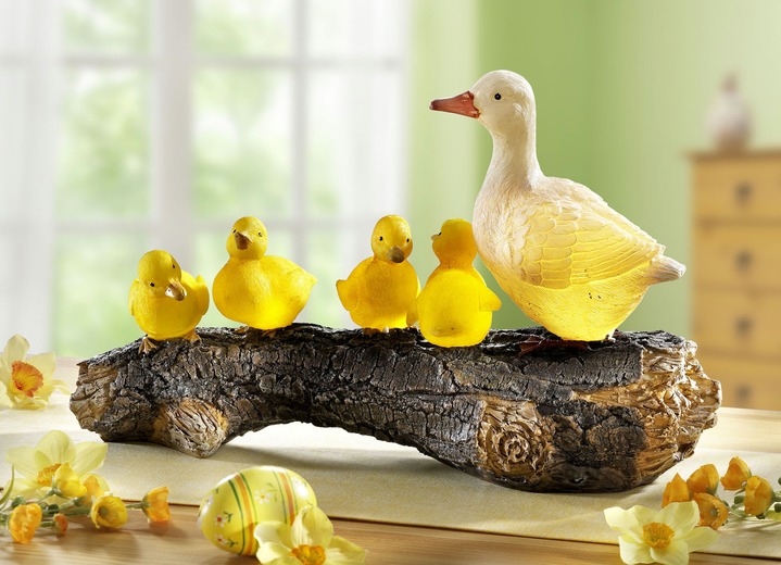 - Gans mit ihren Küken auf einem Baumstamm , in Farbe BRAUN
