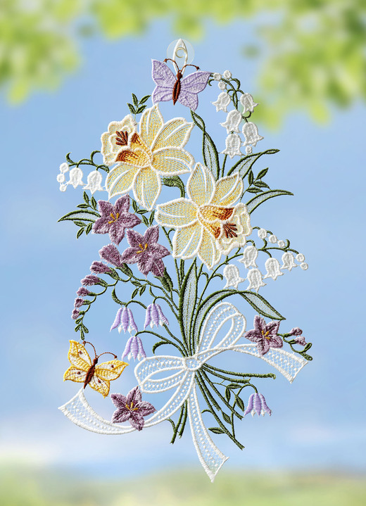 - Fensterbild aus echter Plauener Spitze, in Farbe BUNT