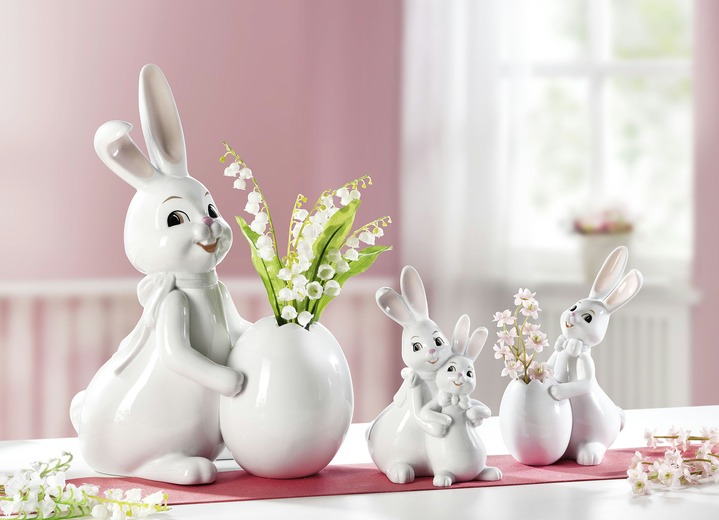 - Lustige Osterdekoration Hase, in Farbe WEIß, in Ausführung Hase mit Ei-Vase, klein