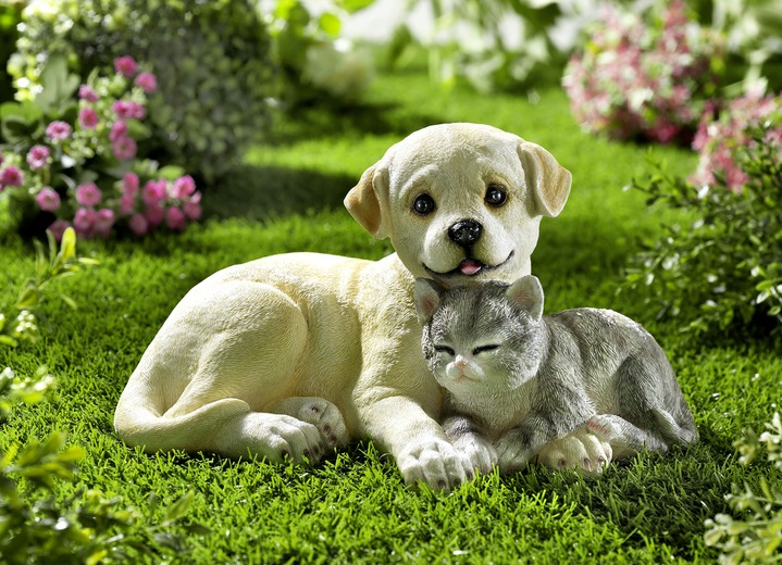 Gartendekoration - Hund und Katze aus Polyresin, in Farbe BEIGE-GRAU-WEISS Ansicht 1