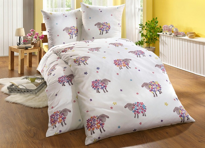 Bettwäschegarnituren - Dormisette Bettwäsche-Garnitur aus Mako-Satin, in Farbe WEISS-GRÜN