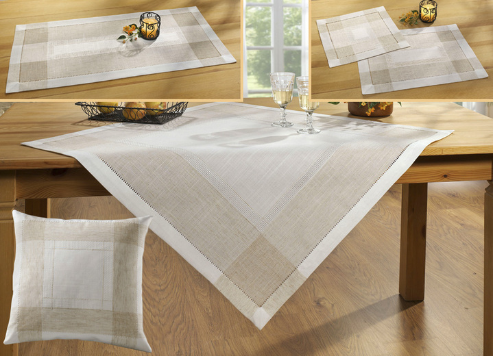 - Klassische Tisch- und Raumdekoration mit Leinen, in Größe 101 (Läufer, 30x 70 cm) bis 404 (Kissenbezug, 40x 40 cm), in Farbe ECRU-BEIGE