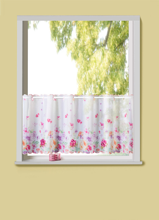 - Kurzvorhang Blumenmeer, in Größe 786 (H45xB 85 cm) bis 790 (H45xB155 cm), in Farbe WEISS-BUNT Ansicht 1