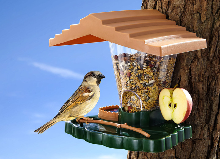 Gartendekoration - Vogelvilla mit Wassertränke und Futterbehälter, in Farbe GRÜN-BRAUN