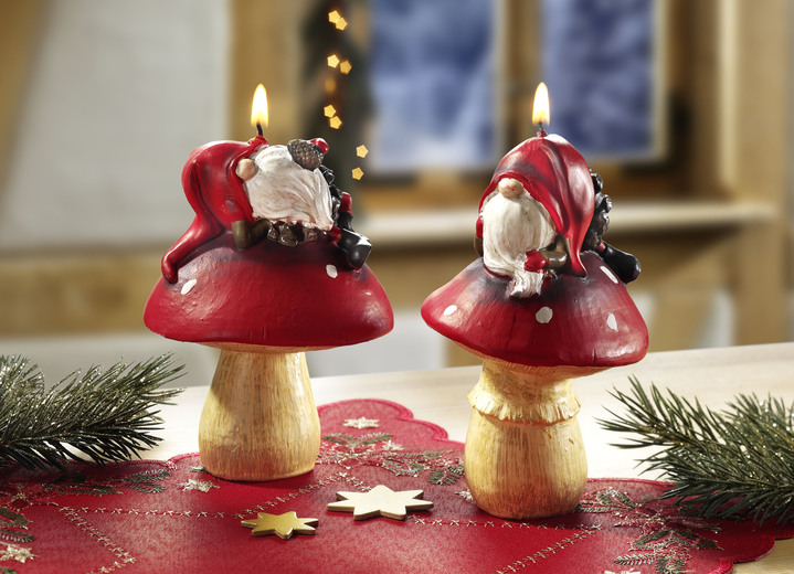 Weihnachten - Echtwachskerzen Wichtel, 2er-Set, in Farbe ROT