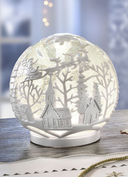 - Batteriebetriebene LED-Schneekugel mit automatischem Schneefall, in Farbe WEISS-SILBER