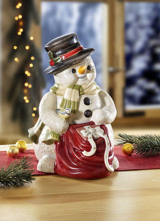 Schneemann mit Geschenkesack von Hand gefertigt