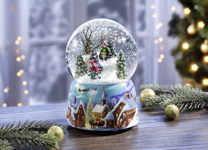 - Schneekugel mit mechanischem Spielwerk, in Farbe BLAU-WEISS-ROT Ansicht 1
