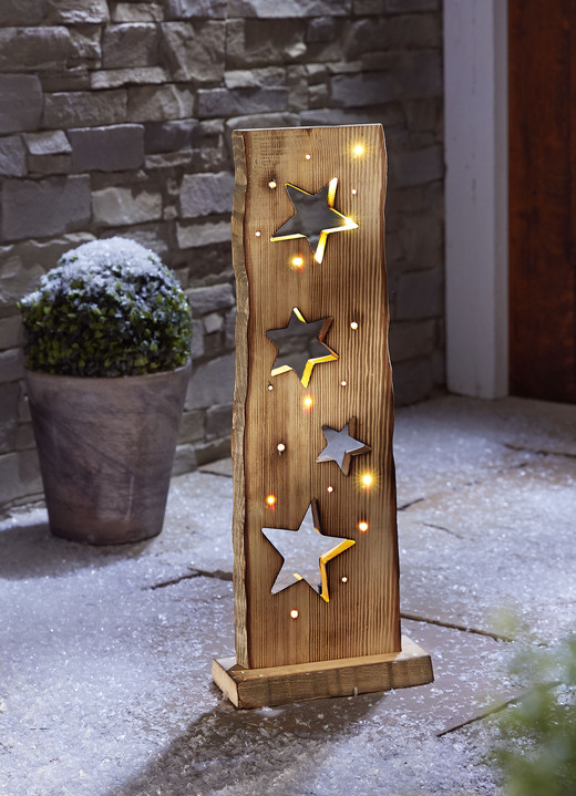 - LED-Holzstele Sterne aus naturfarbenem Pinienholz, in Farbe NATUR