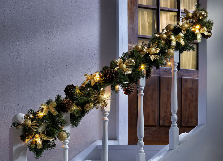 - Weihnachtsgirlande mit Beleuchtung, in Farbe GRÜN-GOLD