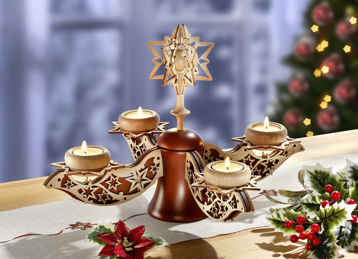 - Handgearbeiteter Adventsleuchter aus dem Erzgebirge, in Farbe NATUR-BRAUN