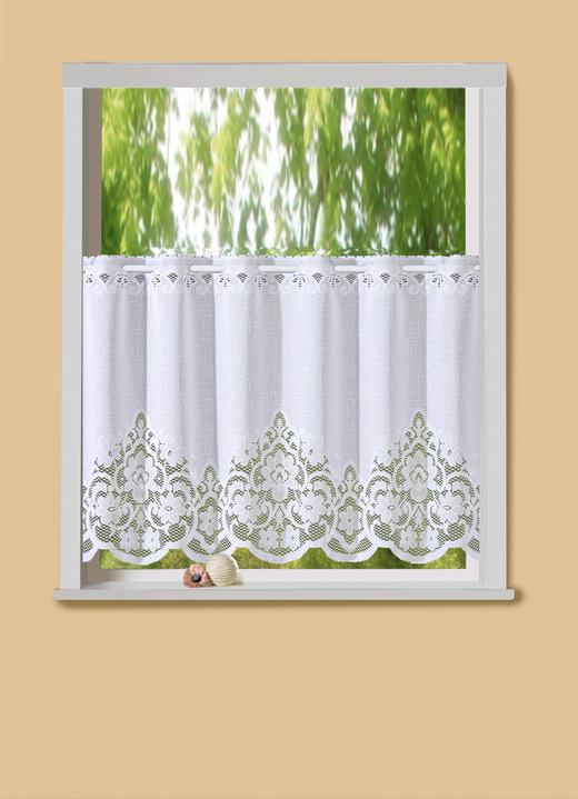 Kurzgardinen - Kurzvorhang Ornament mit Stangendurchzug, in Größe 784 (H45xB 90 cm) bis 862 (H60xB150 cm), in Farbe WEISS
