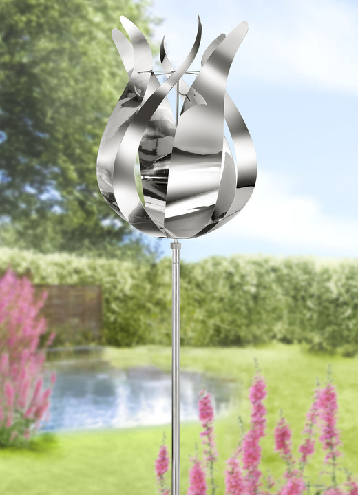 Gartendekoration - Windspiel Tulpe aus wetterfestem Edelstahl, in Farbe SILBER