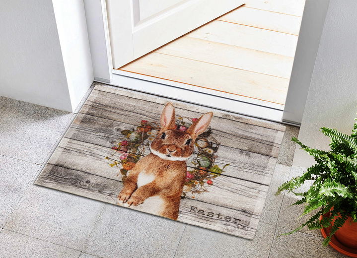 Oster-Dekorationen - Hochwertige Fussmatte mit Osterhase, in Farbe BUNT Ansicht 1