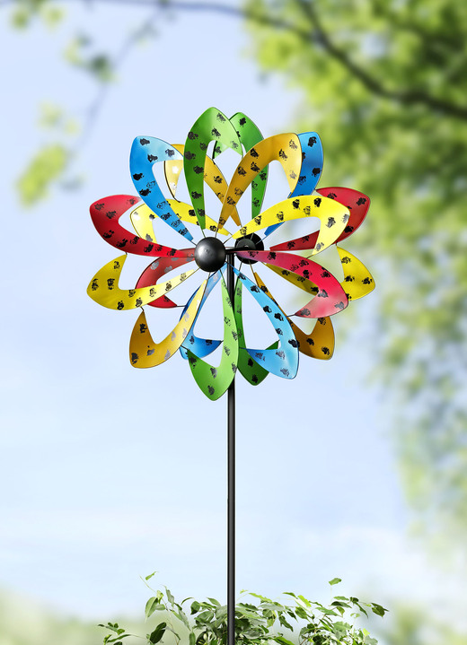 Gartendekoration - Doppel-Windrad aus Metall mit Erdspiess, in Farbe BUNT, in Ausführung Windrad klein