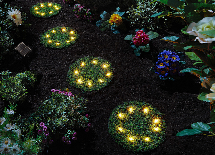 Garten - LED-Solar-Grasplatten, 4er-Set, in Farbe GRÜN, in Ausführung Grasplatten rund Ansicht 1