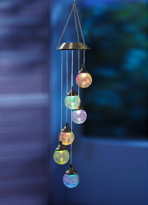 Gartenbeleuchtung - LED-Solar-Windspiel in Bruchglas-Optik, in Farbe EDELSTAHL