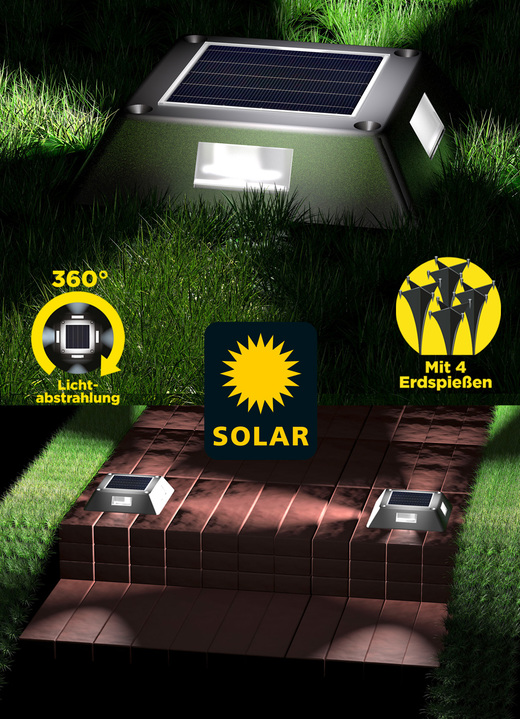Solarlampen - LED-360°-Bodenleuchte, 4er-Set, in Farbe SILBER Ansicht 1