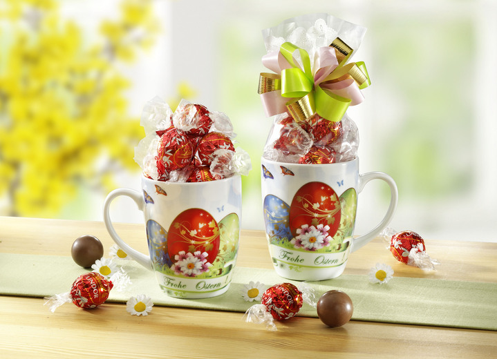 Osterleckereien - Porzellan-Tasse mit Lindor-Kugeln, in Farbe