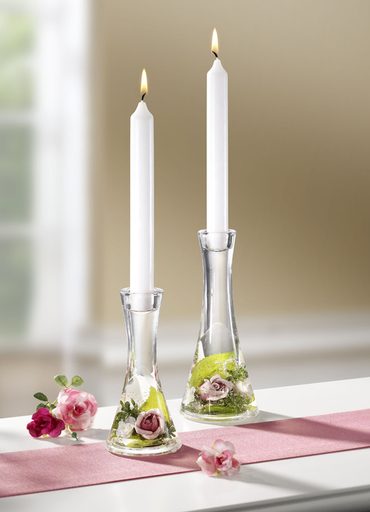Geschenkideen - Kerzenhalter aus mundgeblasenem Glas, in Farbe GRÜN-ROSA, in Ausführung Kerzenhalter klein