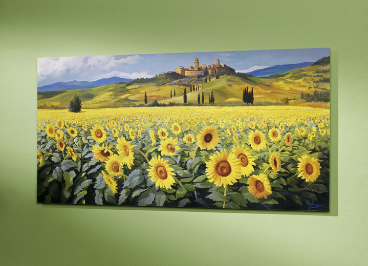 Blumen - Bild mit einem Sonnenblumenfeld, in Farbe GELB-GRÜN