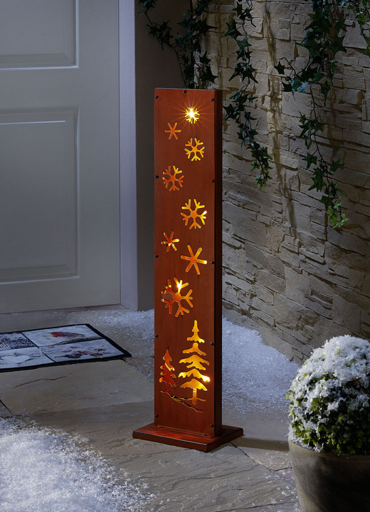 Aussendekorationen - LED-Stele aus Metall, «Winter», in Farbe BRAUN