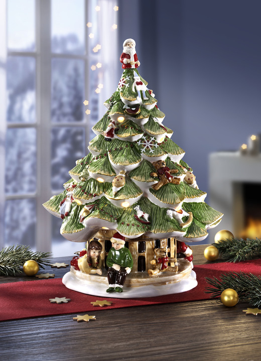 Weihnachten - Spieldose Weihnachtsbaum aus hochwertigem Porzellan, in Farbe GRÜN-ROT