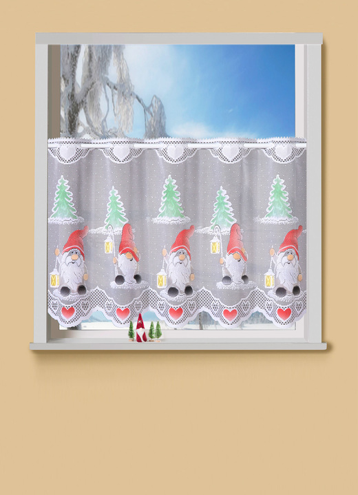 - Kurzstore «Wichtel», handcoloriert, in Größe 786 (H45xB 93 cm) bis 862 (H60xB154 cm), in Farbe WEISS-BUNT