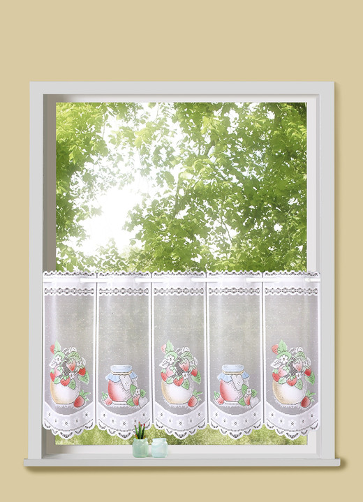 - Kurzstore mit Erdbeeren-Motiven, in Größe 788 (H45xB118 cm) bis 859 (H60xB134 cm), in Farbe WEISS-BUNT