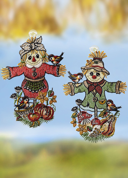 Tischdecken - Fensterbild mit Vogelscheuchen-Motiv, 2er-Set, in Farbe BUNT