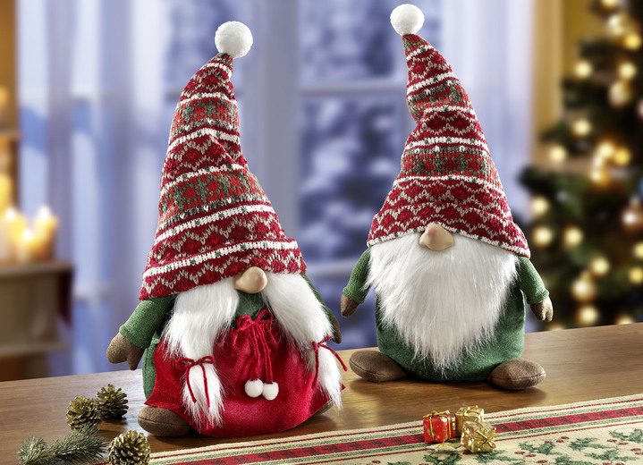 Weihnachten - Wichtel aus Textilmaterial, 2er-Set, in Farbe ROT-GRÜN