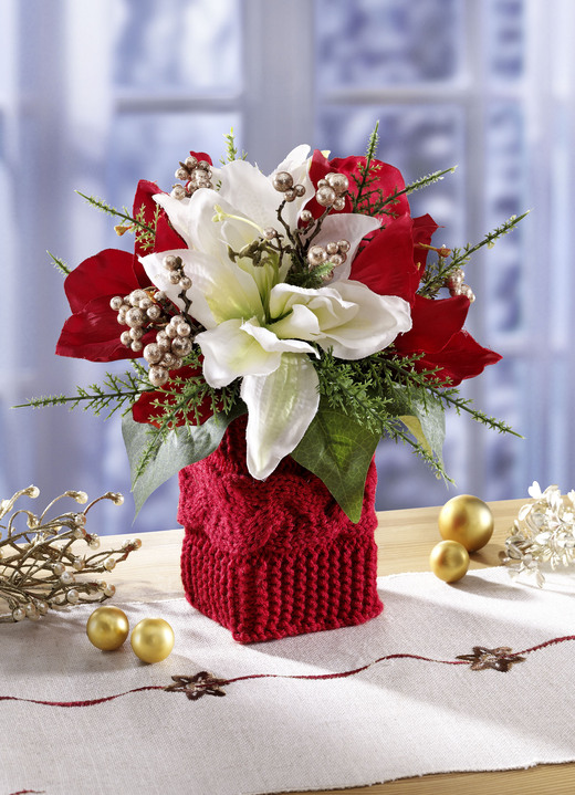 Weihnachten - Gesteck mit roten und weissen Poinsettia-Blüten, in Farbe ROT-WEISS