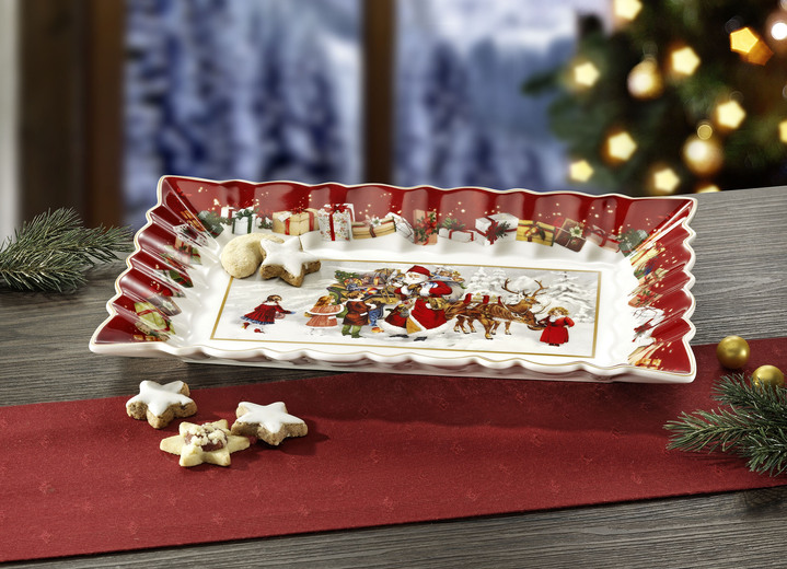- Servierplatte mit zauberhaftem Weihnachtsmann-Motiv, in Farbe ROT-WEISS
