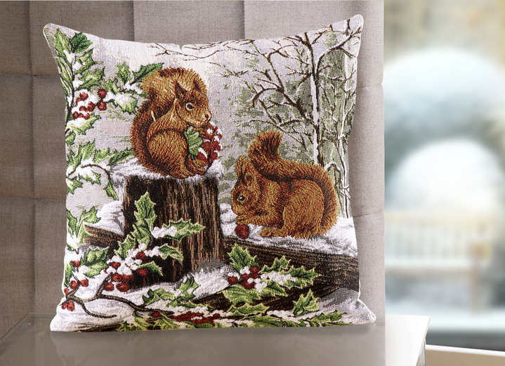 Dekokissen & Hüllen - Kissenbezug «Eichhörnchen» aus Gobelin, in Farbe BUNT
